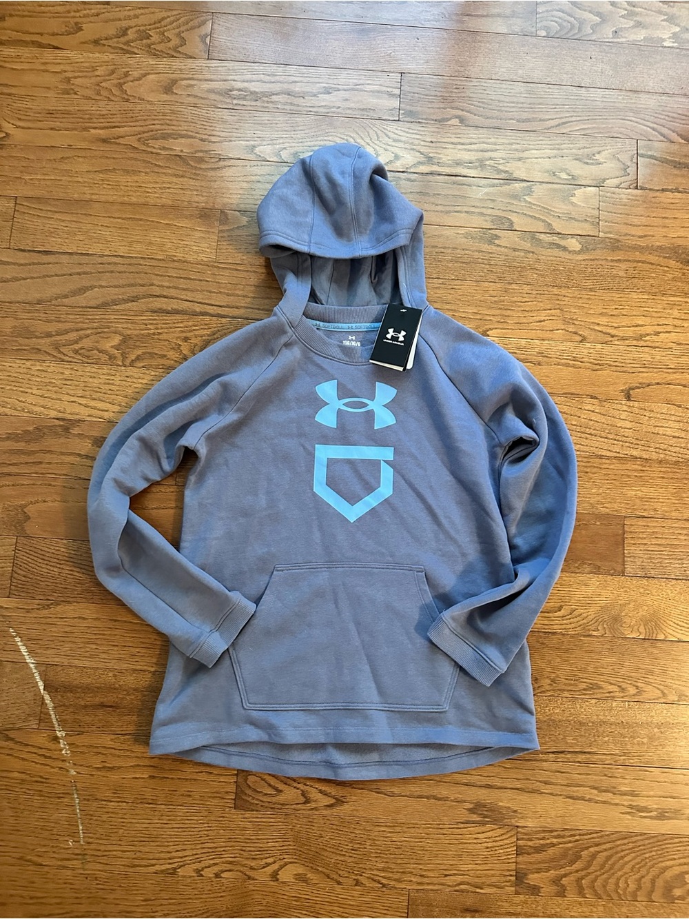 NWT Under Armour Girls Loose Fit Ultra Soft Softball Hoodie Blue Youth Large